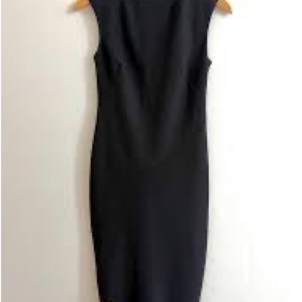 Banana Republic Black Midi Sheath Dress Asymmetrical Hem Size 8 petite